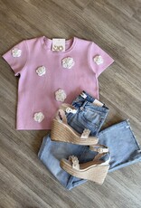 Floral Appliqué Short Sleeve Knit Top
