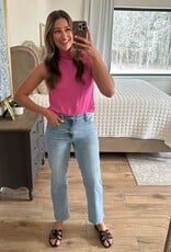 Pink Mock Neck Sleeveless Top