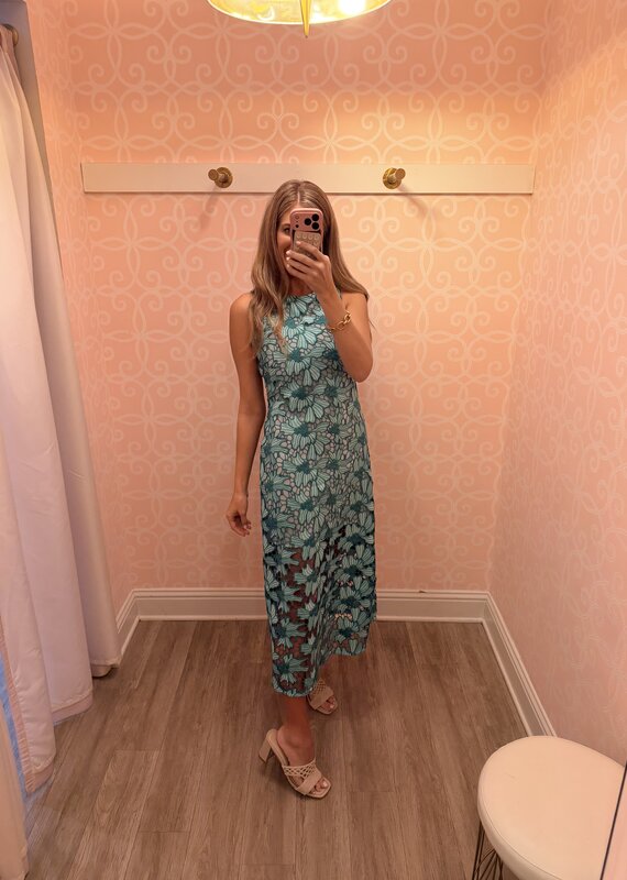 Labyrinth Flower Embroidered Midi Dress