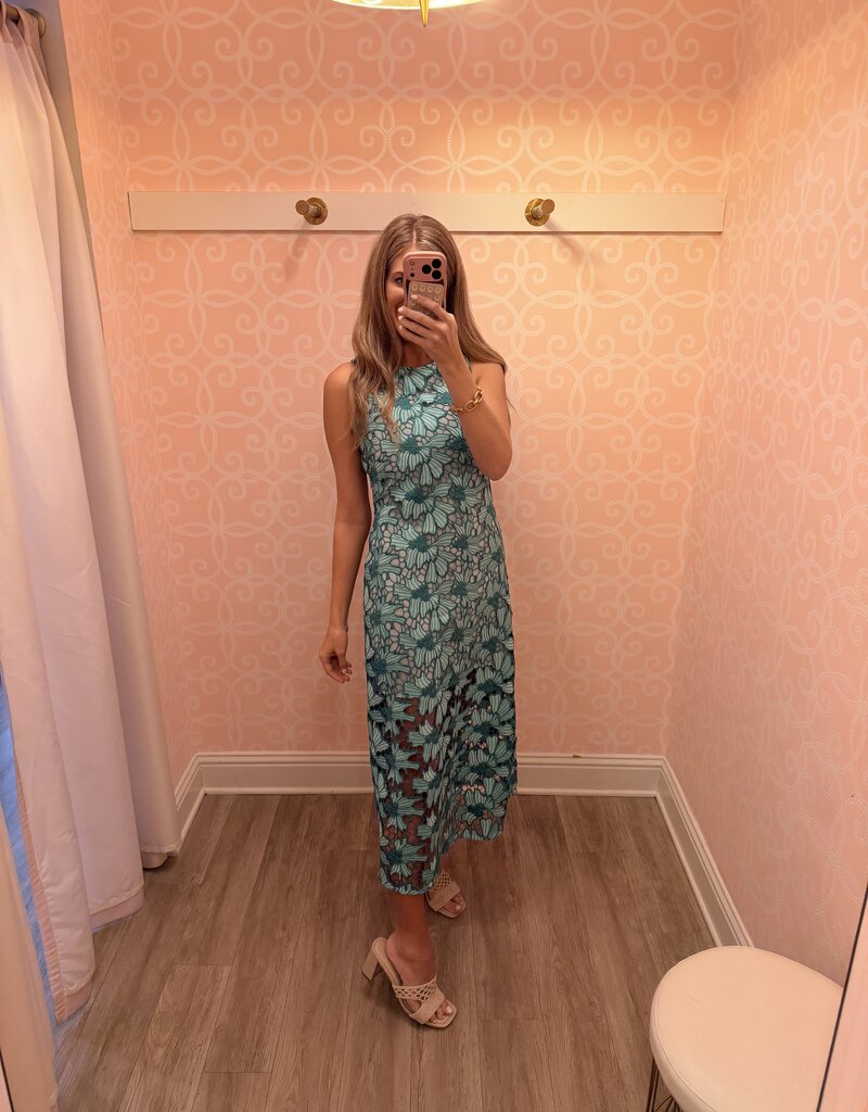 Labyrinth Flower Embroidered Midi Dress