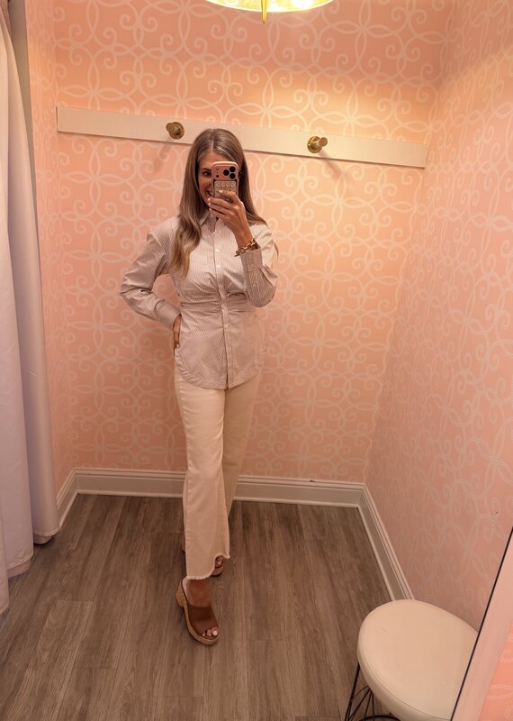 Sutton Cinched Pinstripe Button Top