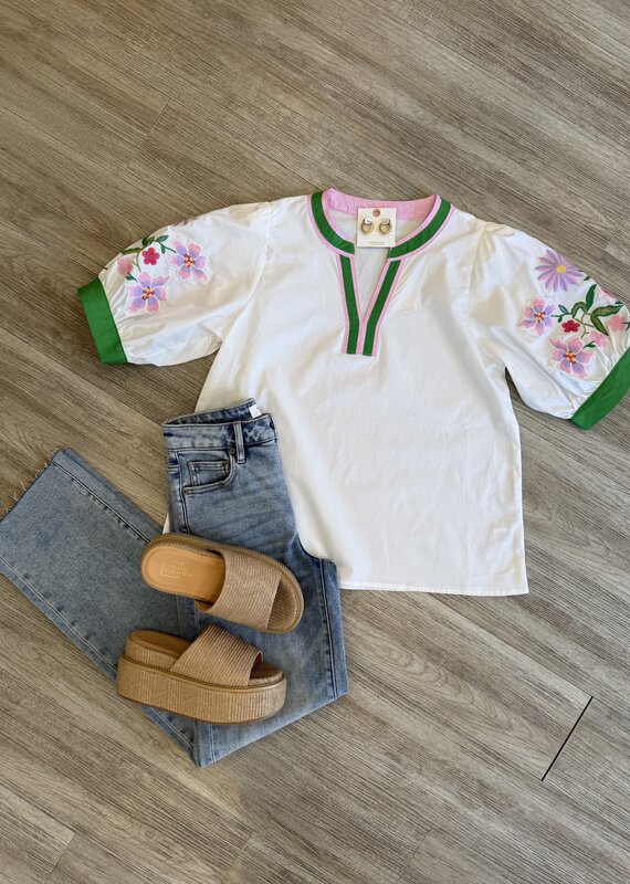 Jackie Embroidered Sleeve Top