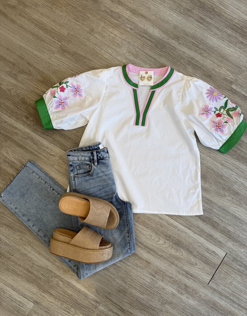 Jackie Embroidered Sleeve Top