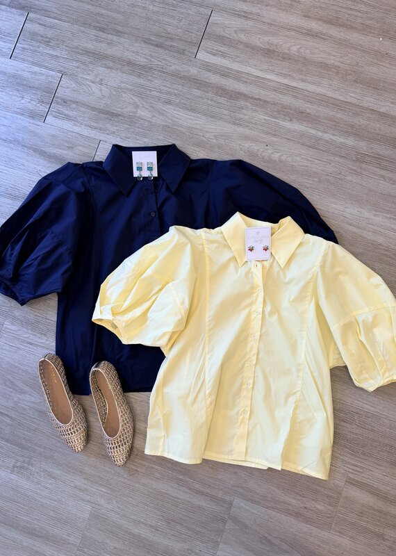 Lately Balloon Sleeve Button Up Top