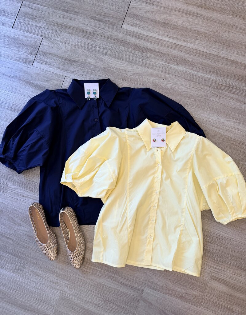 Lately Balloon Sleeve Button Up Top