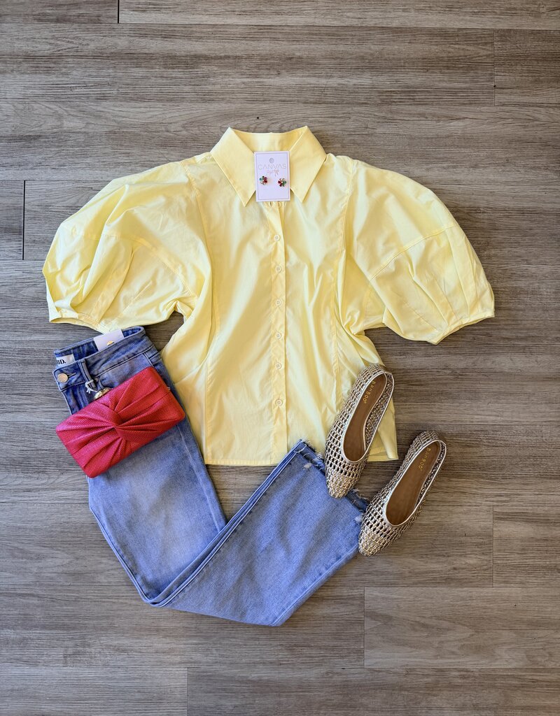 Lately Balloon Sleeve Button Up Top