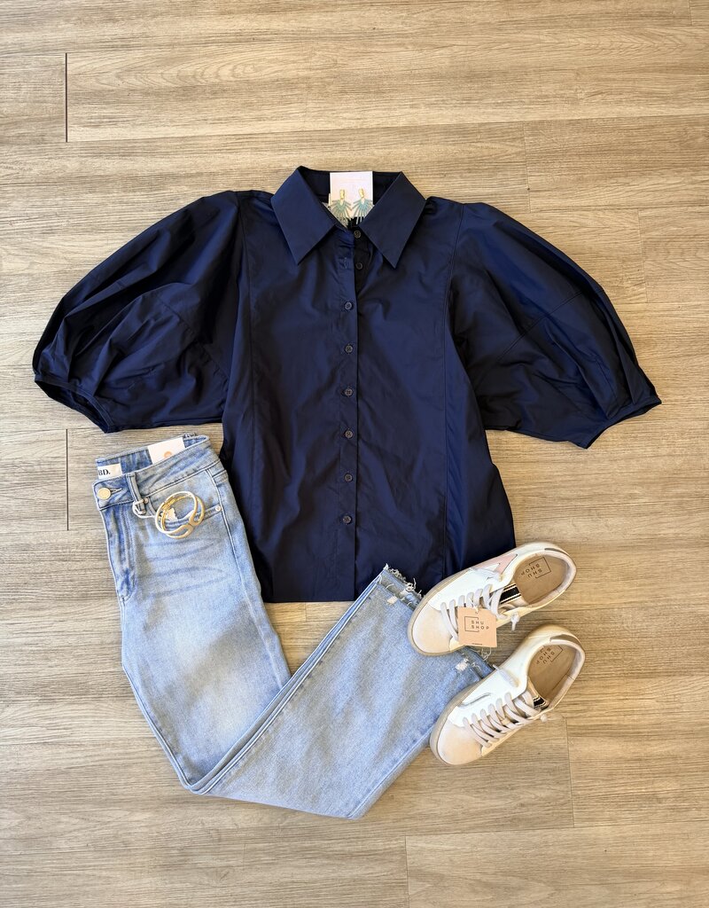 Lately Balloon Sleeve Button Up Top