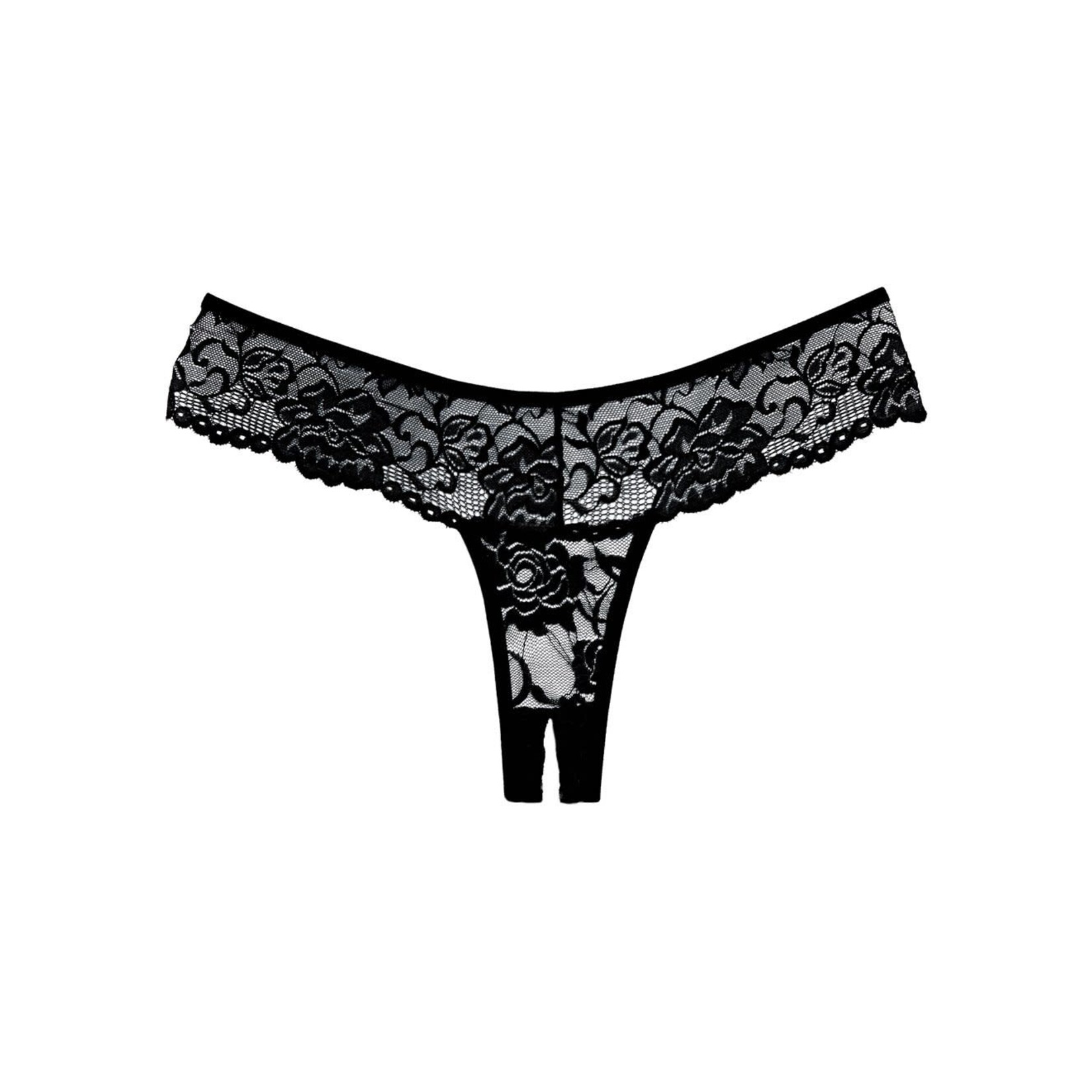 ALLURE LINGERIE ALLURE ADORE - LACE CROTCHLESS THONG/ PANTY - BLACK