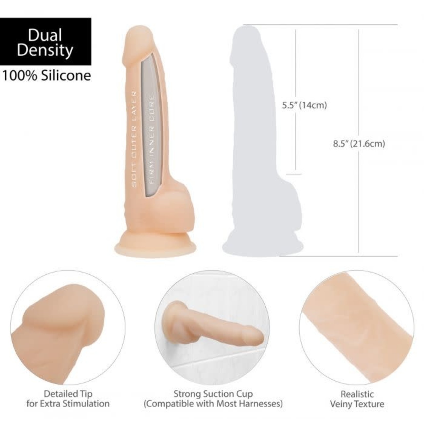 ADDICTION NAKED ADDICTION - 8" SILICONE DUAL DENSITY DONG