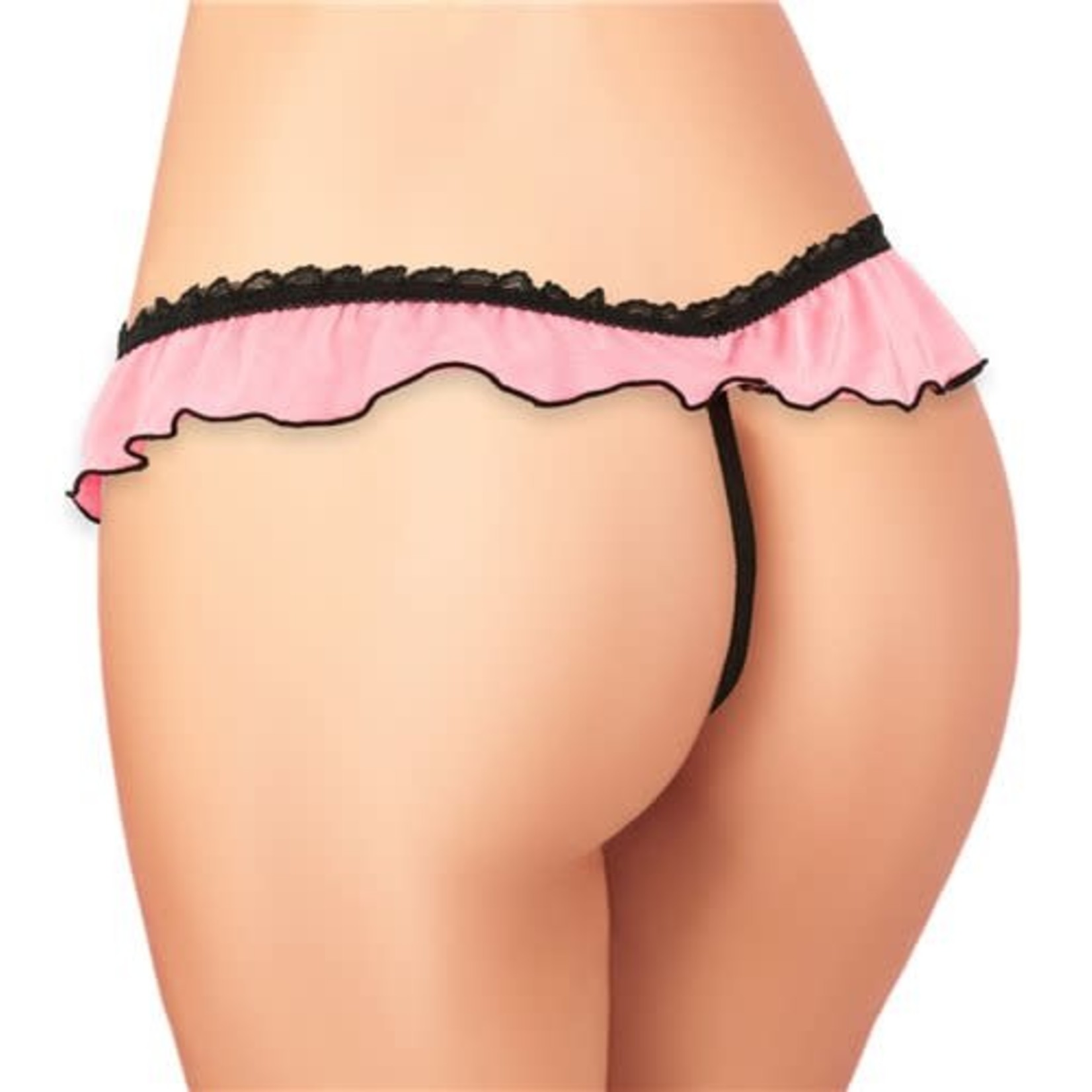 BLACK AND PINK CROTCHLESS PANTY - PINK AND BLACK - ONE SIZE