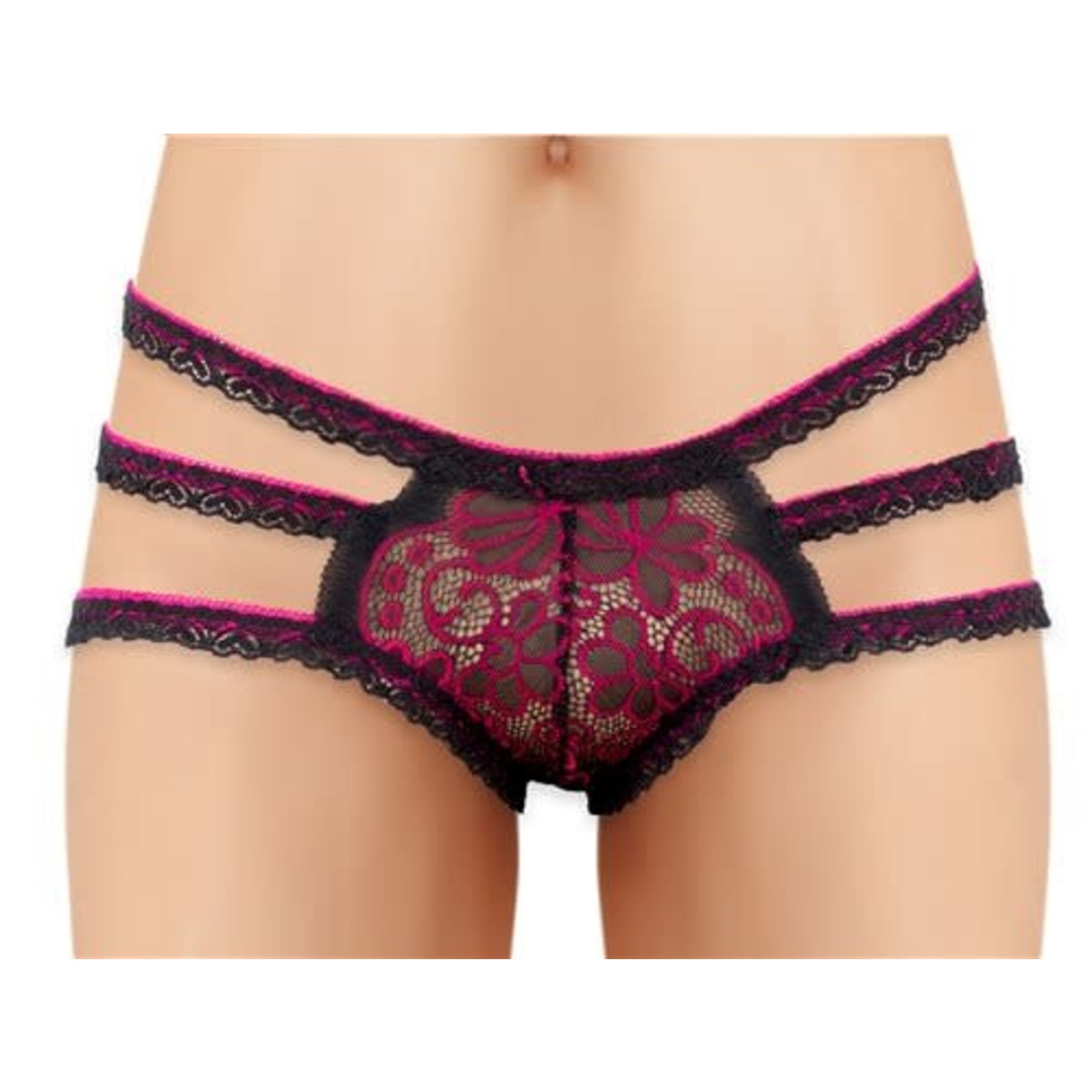 CHERRY WEAR - LACE PANTY WITH FLORAL DESIGN - PINK - ONE SIZE