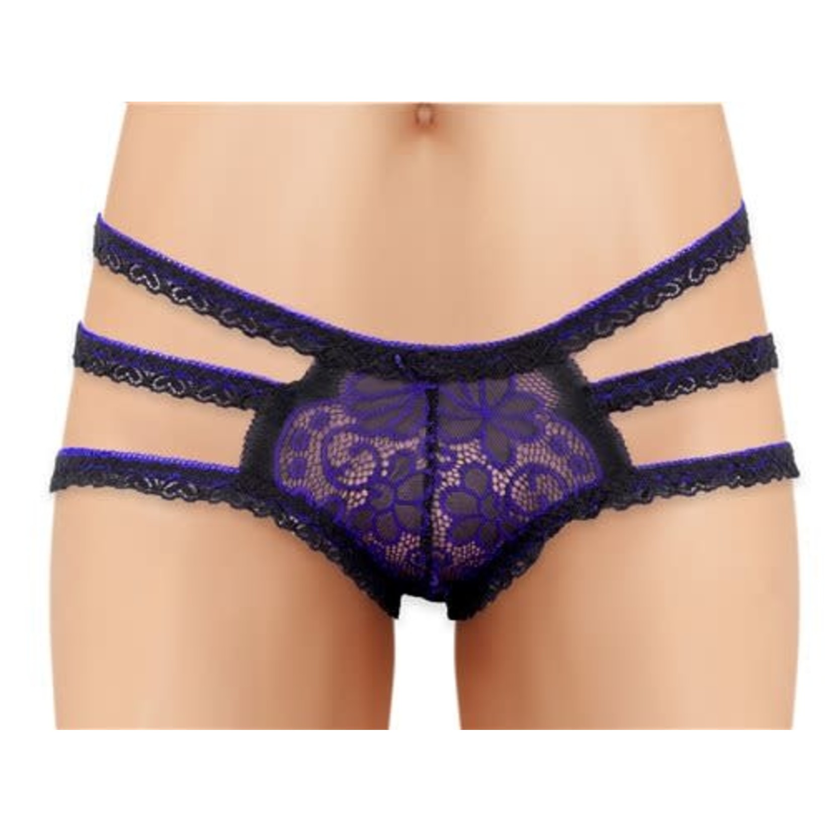 CHERRY WEAR - LACE PANTY WITH FLORAL DESIGN - PURPLE - ONE SIZE