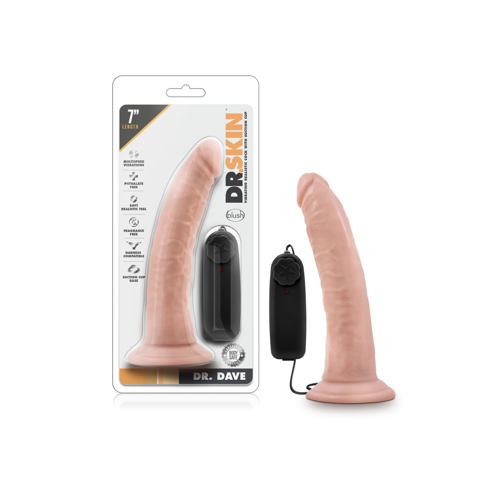 DR. SKIN DR. SKIN - DR. DAVE - 7" VIBRATING COCK WITH SUCTION CUP - VANILLA