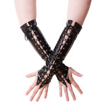 WETLOOK LACE UP GLOVES - BLACK