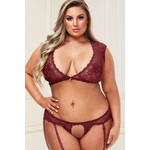 BACI 2PC SEXY WINE LACE BRA SET - OSXL