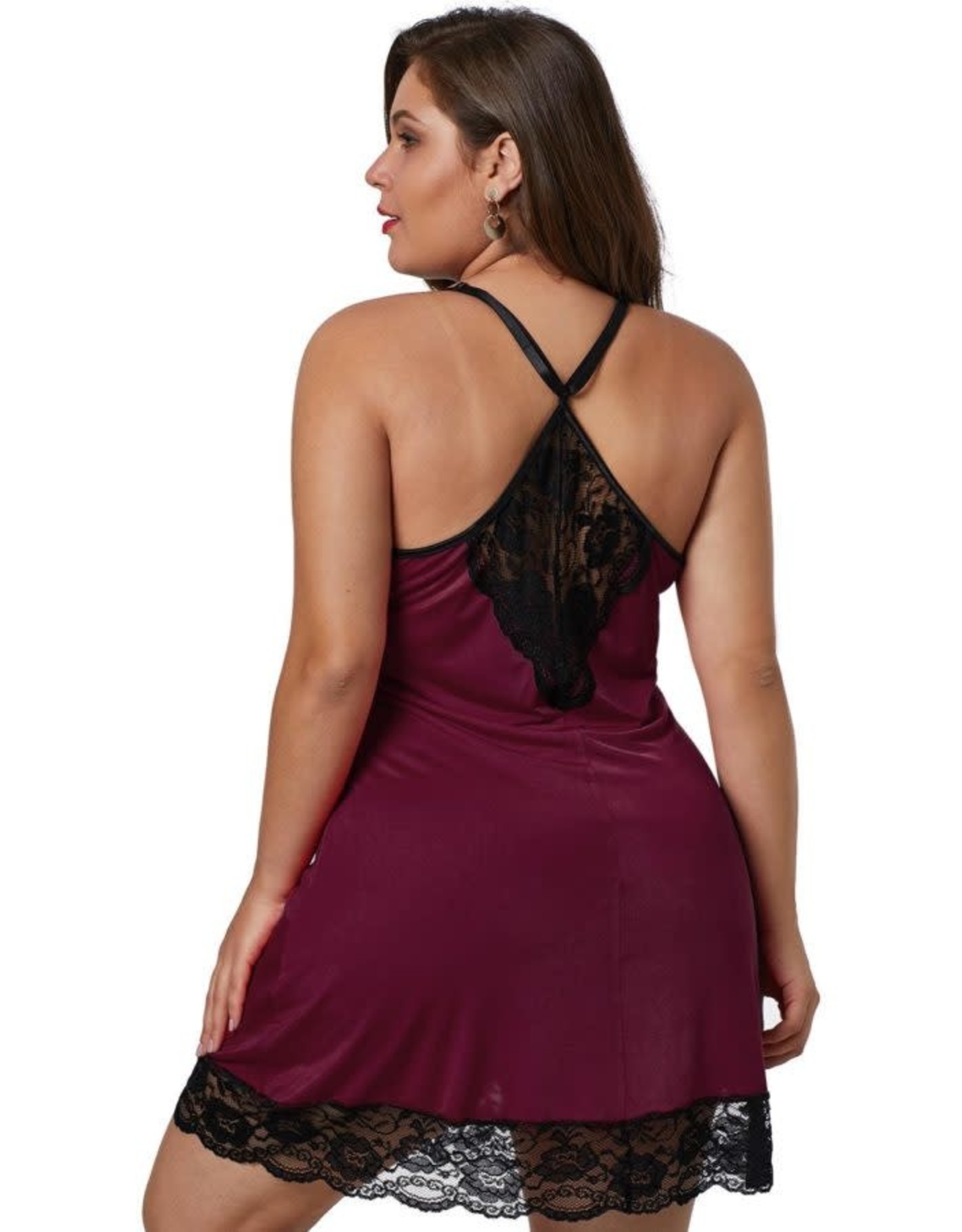 WINE RED VENECIA CHEMISE WITH LACE TRIM - (US 22-24)3X