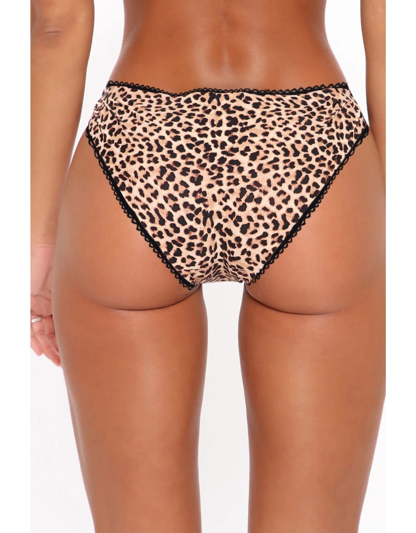 ANIMAL LEOPARD LACE PATCHWORK HOLLOW OUT WILD PANTY - (US 12-14)L