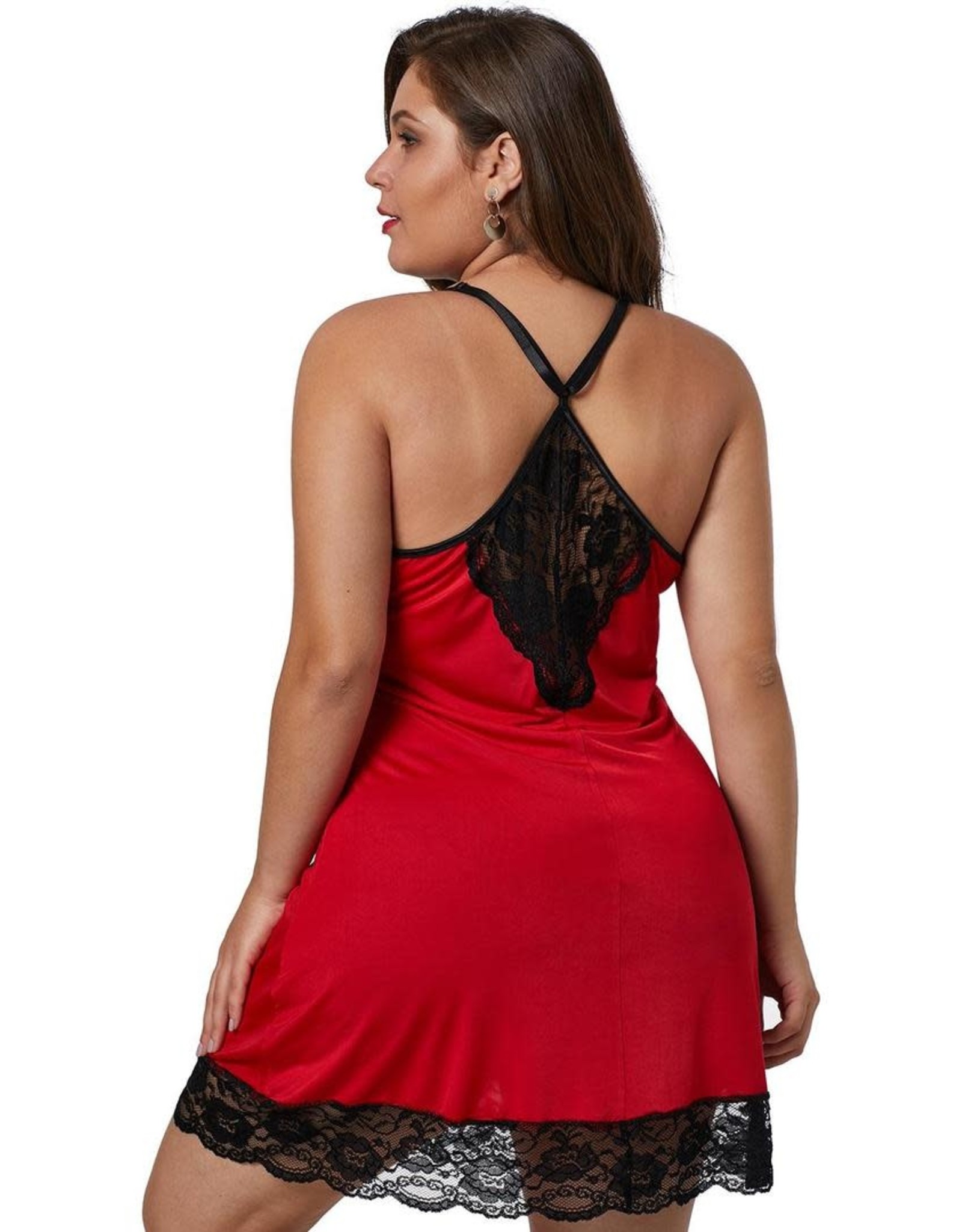 RED VENECIA CHEMISE WITH LACE TRIM - (US 18-20)2X
