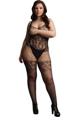 LE DESIR LINGERIE LACE AND FISHNET BODYSTOCKING - BLACK - OSX
