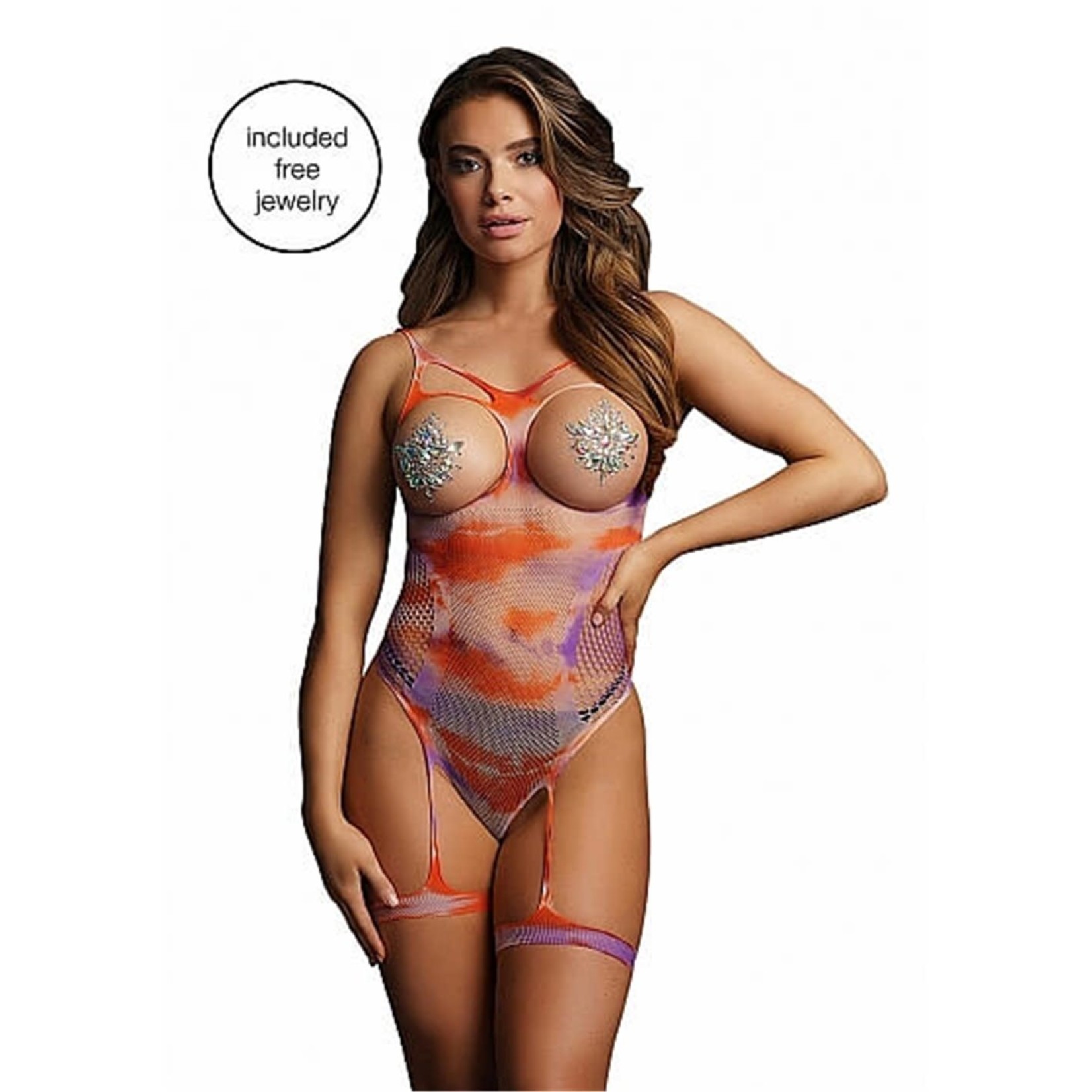 LE DESIR LINGERIE OPEN-CUP STRAPPY TEDDY & DAZZLING STICKER -O/S