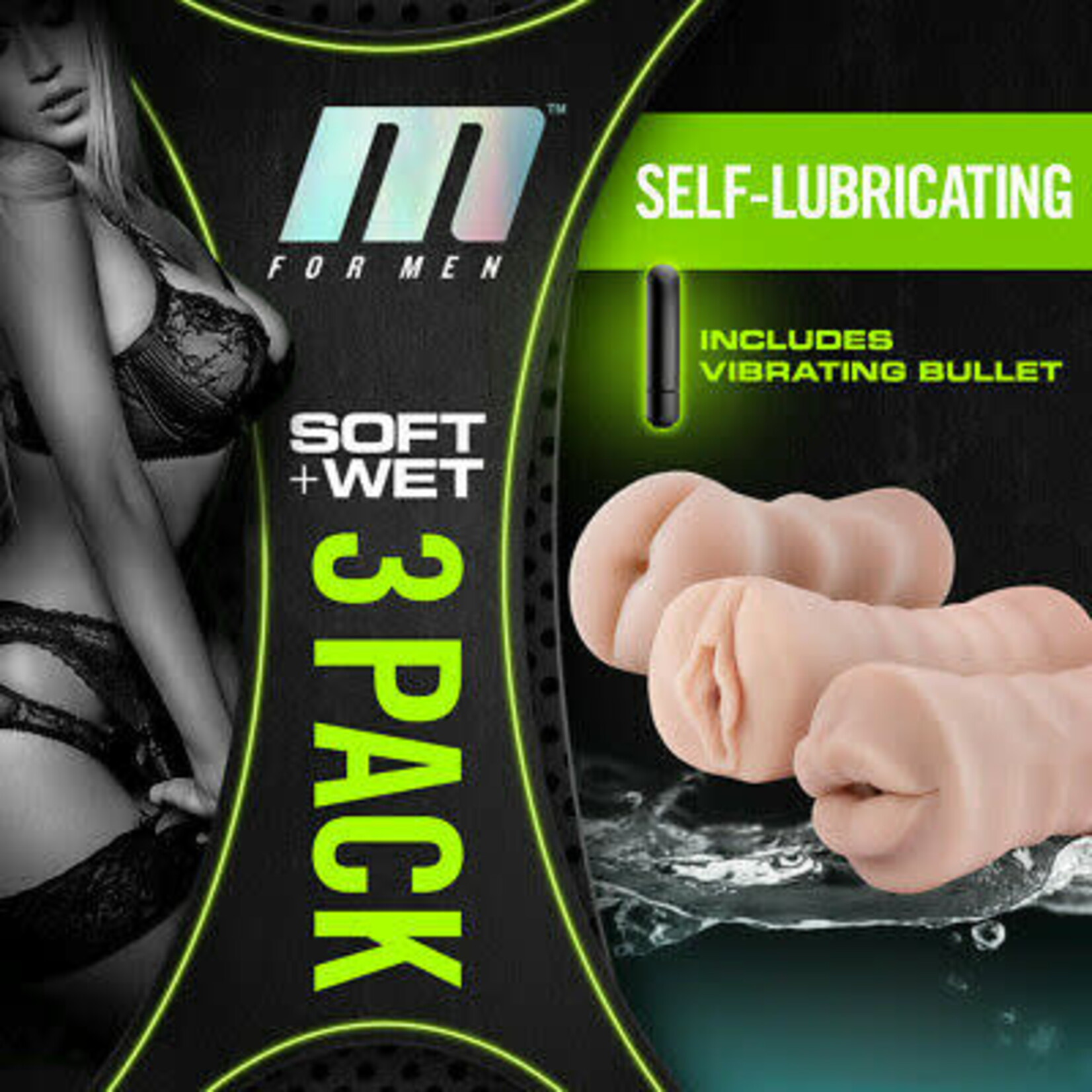 BLUSH BLUSH - M FOR MEN- 3-PAC SELF-LUBRICATING VIBRATING STROKER SLEEVE KIT