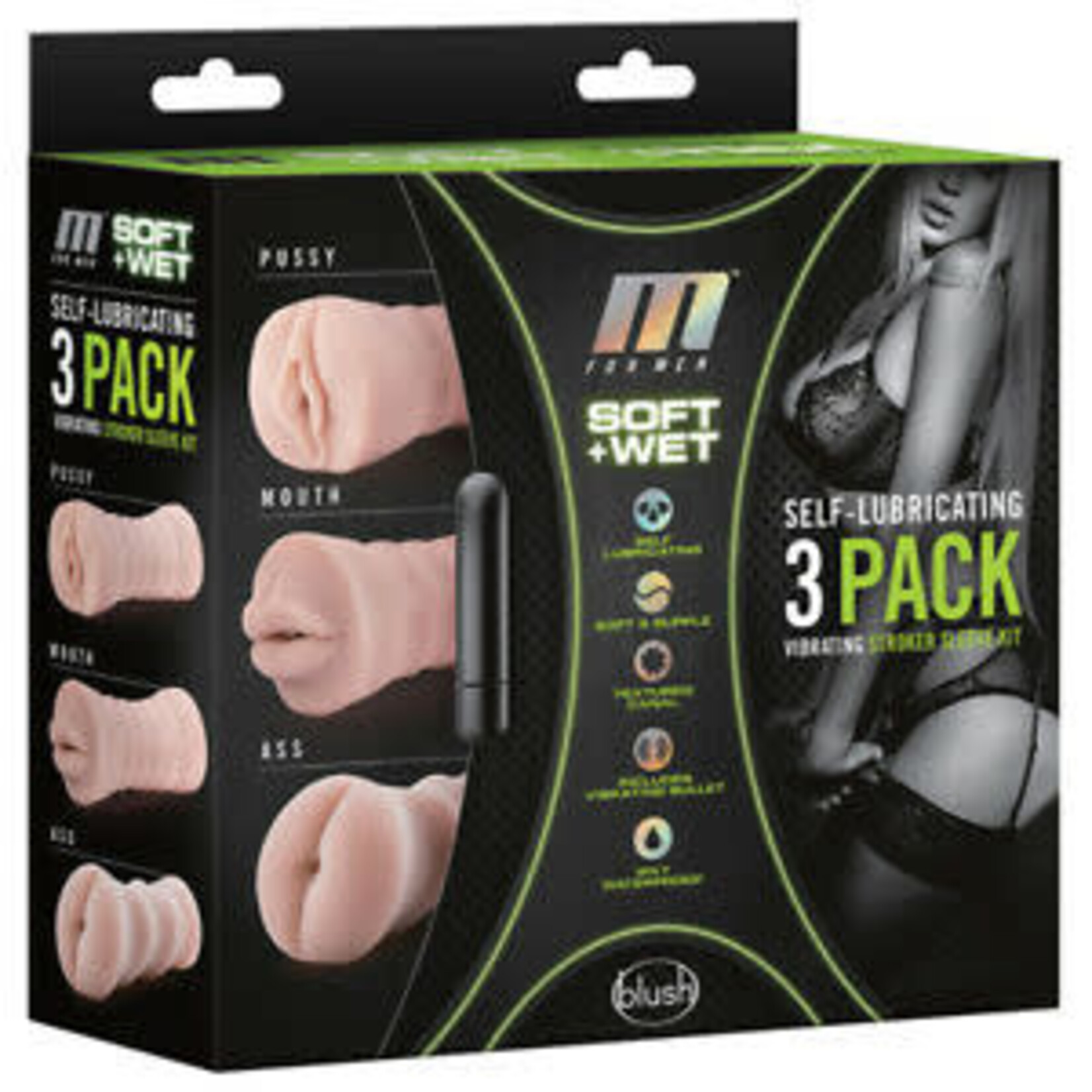 BLUSH BLUSH - M FOR MEN- 3-PAC SELF-LUBRICATING VIBRATING STROKER SLEEVE KIT