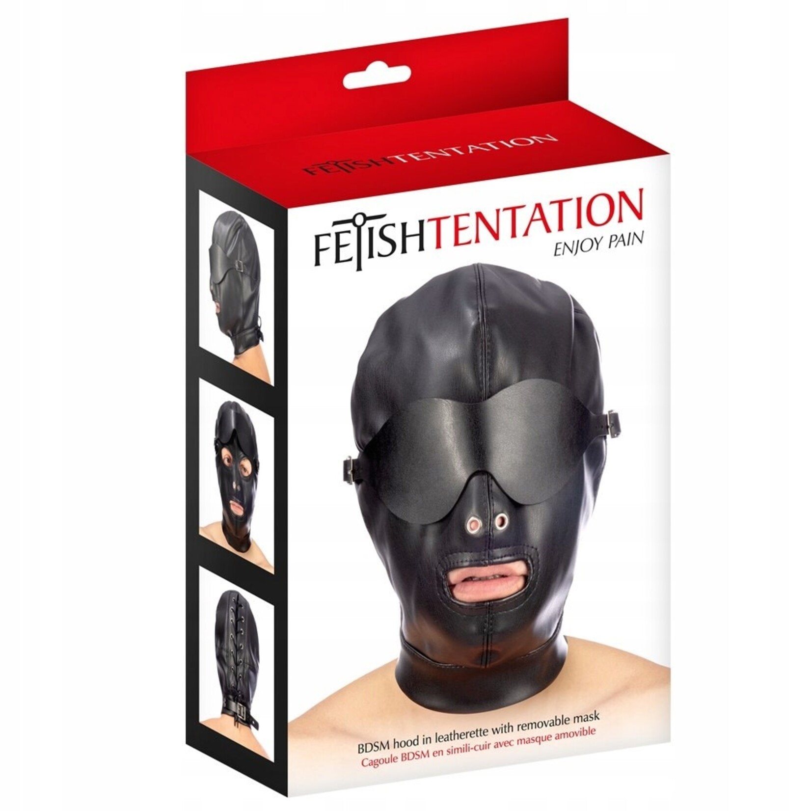 FETISHTENTATION BDSM HOOD IN LEATHERETTE WITH REMOVABLE MASK