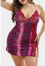 RED LACE STITCHING SNAKE PRINT PLUS SIZE BABYDOLL RED, SIZE:(US 18-20)2X