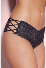 BLACK CRISSCROSS HOLLOW-OUT SIDES LACE THONG PANTY BLACK, SIZE:(US 4-6)SMALL
