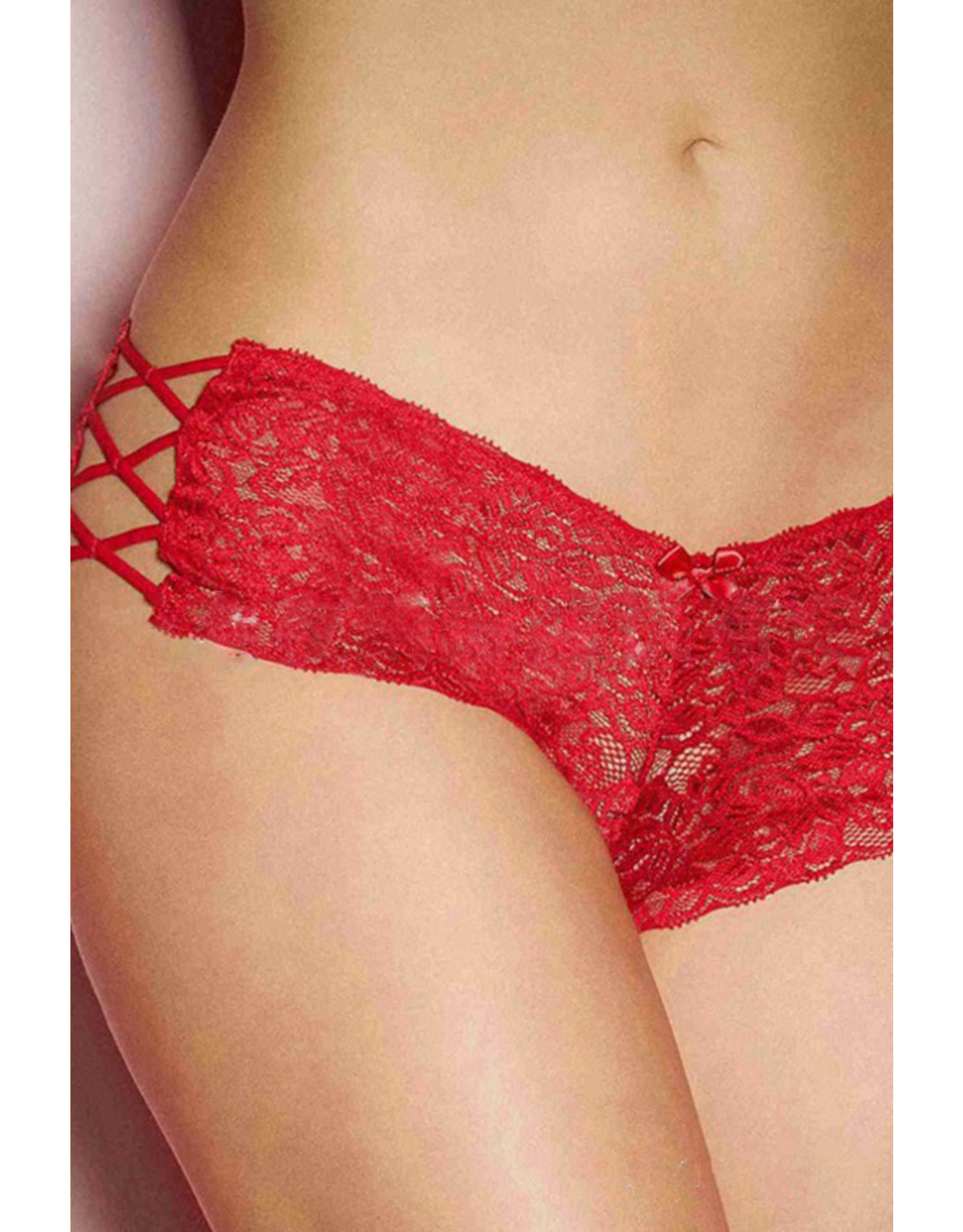 RED CRISSCROSS HOLLOW-OUT SIDES LACE THONG PANTY RED, SIZE:(US 4-6)SMALL