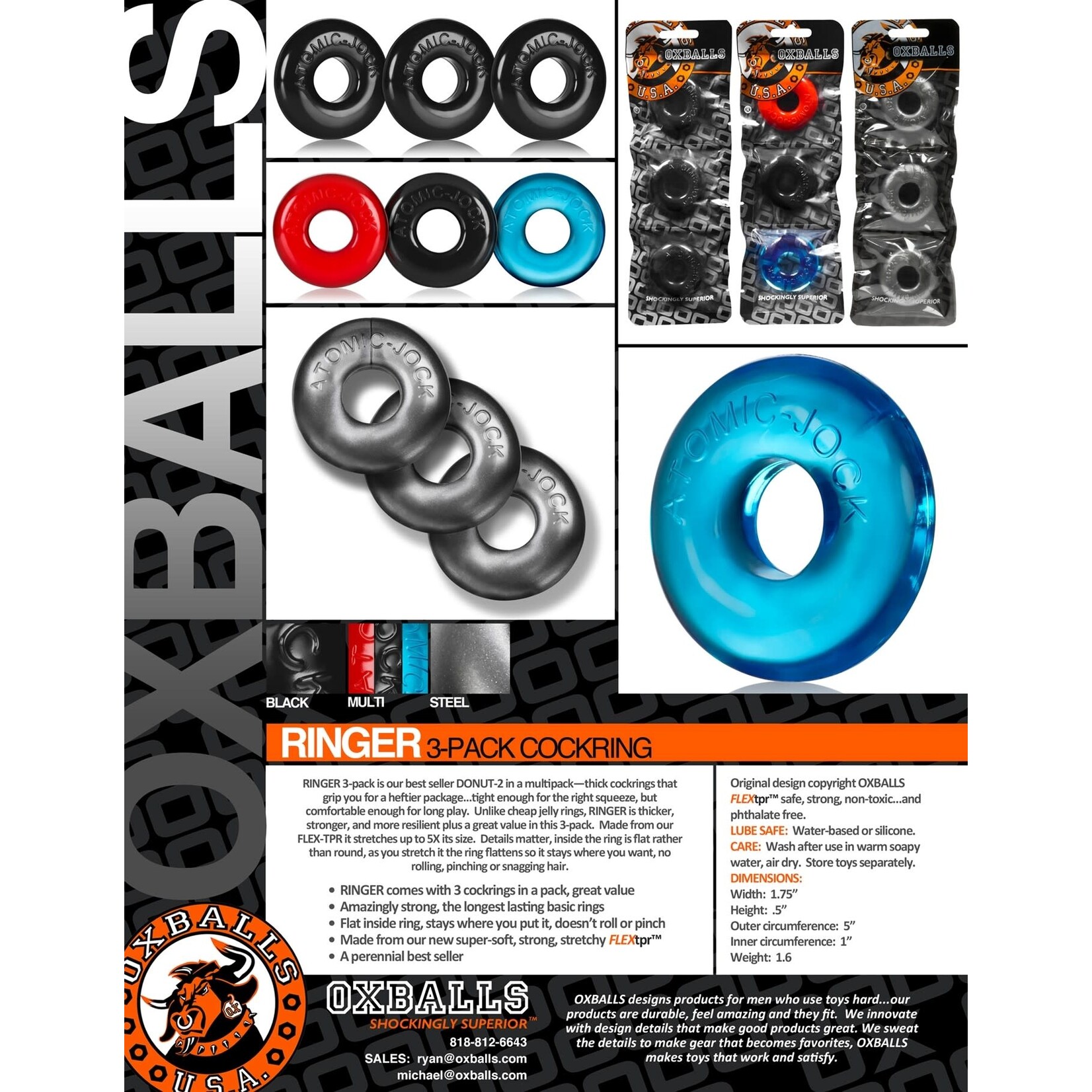 OXBALLS OXBALLS RINGER COCKRING - 3 PACK - BLACK