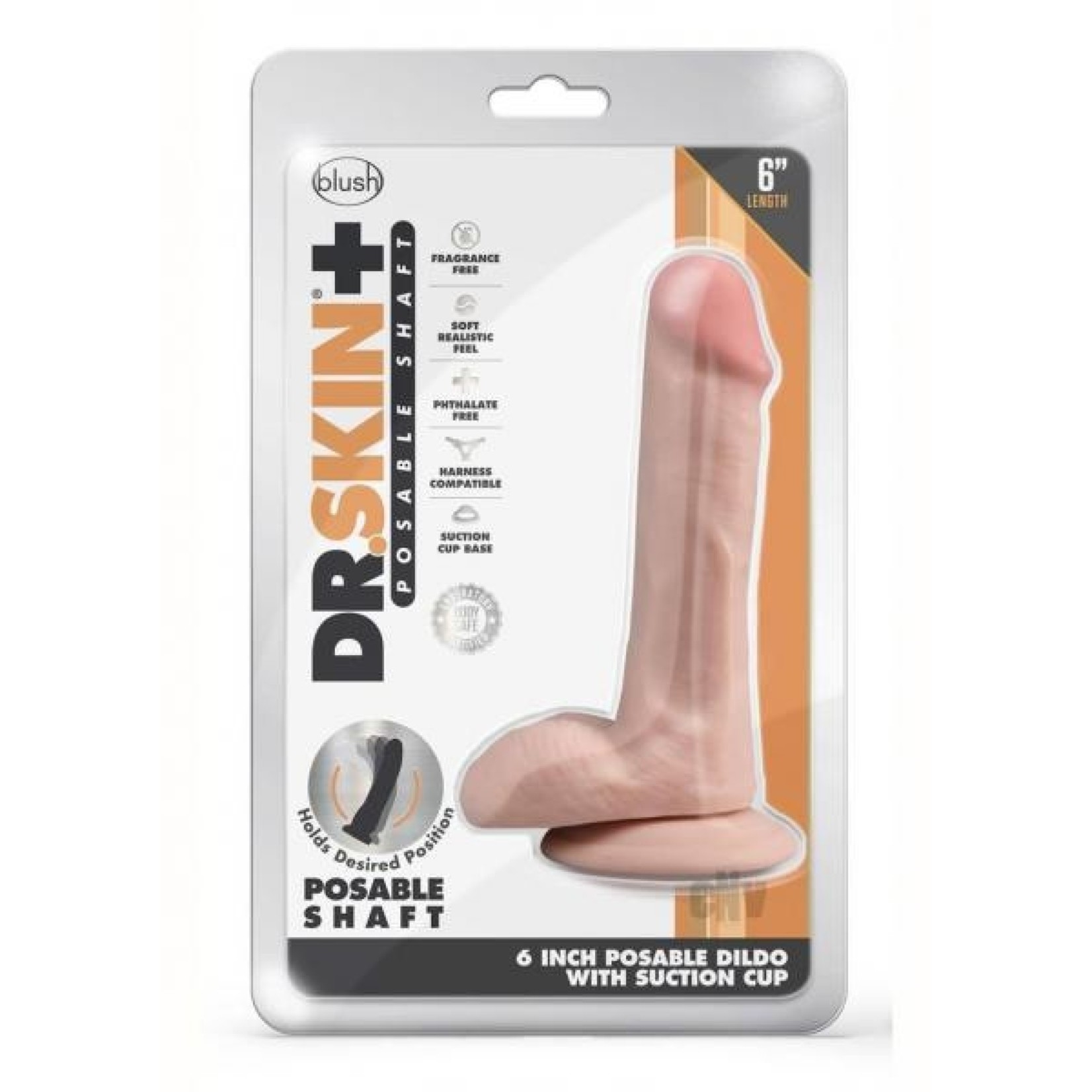 DR. SKIN BLUSH - DR. SKIN PLUS - 6" POSABLE DILDO WITH BALLS - VANILLA