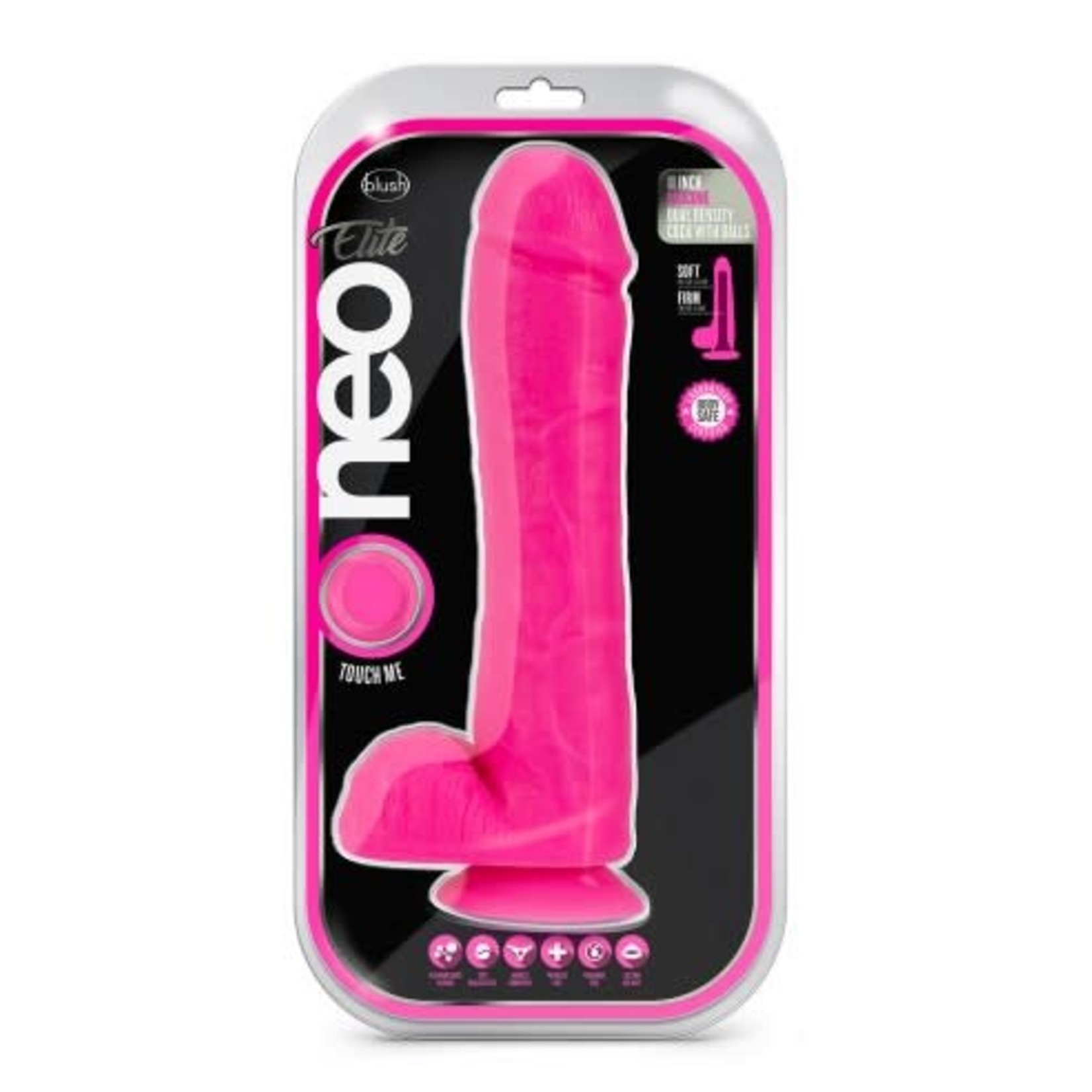 BLUSH BLUSH - NEO ELITE - 11 INCH SILICONE DUAL DENSITY COCK WITH BALLS - NEON PINK