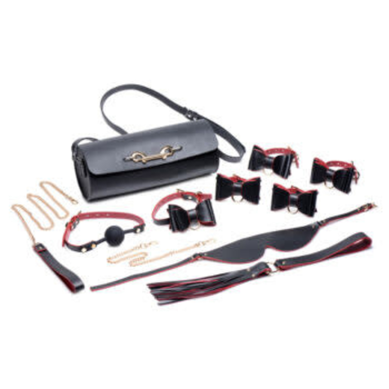 MASTER SERIES MASTER SERIES BONDAGE TO GO BLACK AND RED BOW BONDAGE SET WITH CARRY CASE