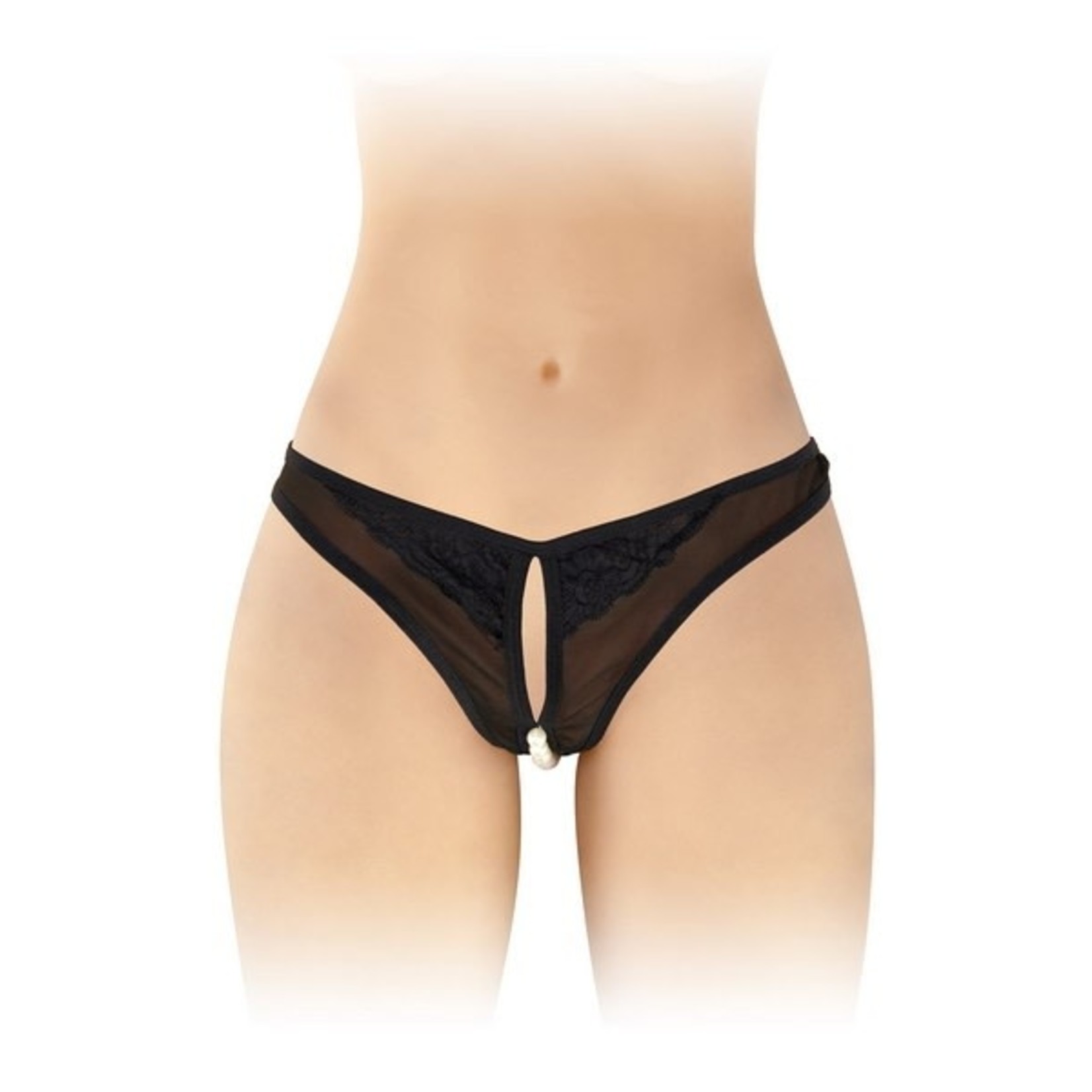 FS SOPHIE CROTCHLESS THONG W PEARLS BLACK