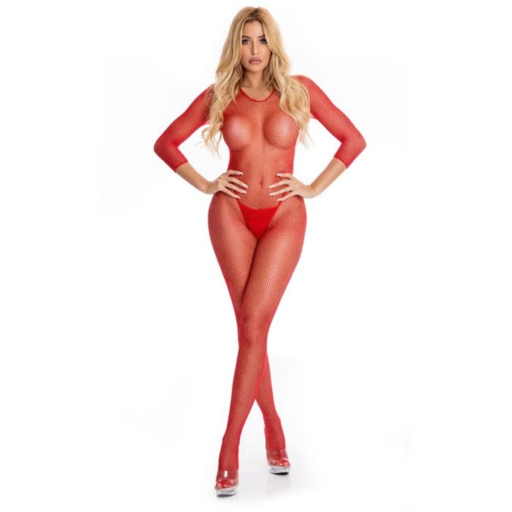 PINK LIPSTICK PINK LIPSTICK - RISQUE CROTCHLESS BODYSTOCKING - RED - M/L