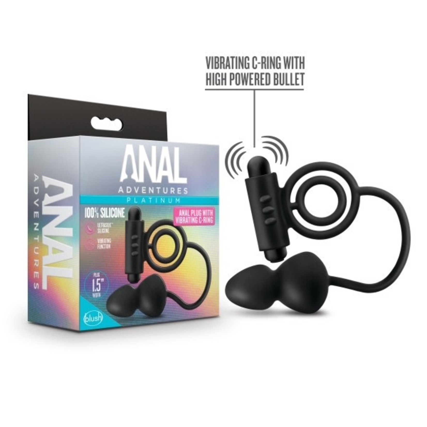 BLUSH BLUSH - ANAL ADVENTURES PLATINUM - SILICONE ANAL PLUG W VIBRATING C-RING - BLACK