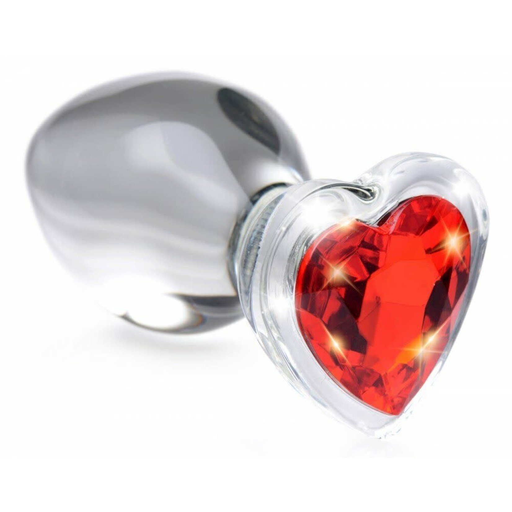XR BRANDS BOOTY SPARKS - RED HEART GEM GLASS ANAL PLUG - LARGE