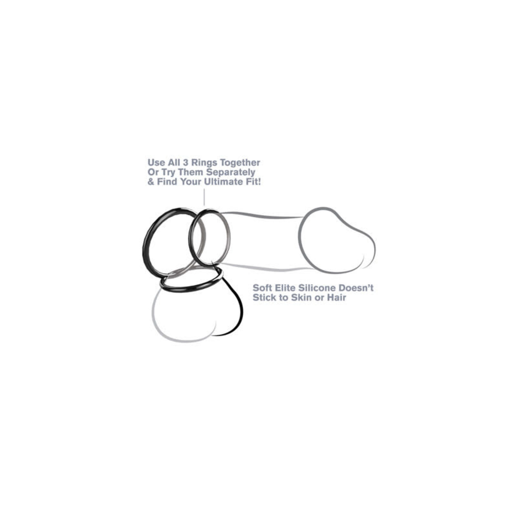 PIPEDREAM FCR - SILICONE 3-RING STAMINA SET - BLACK