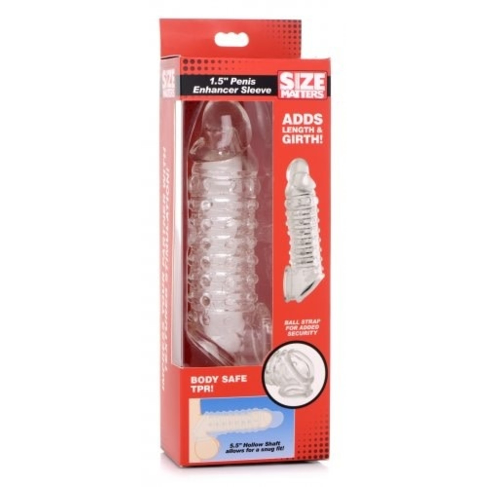XR BRANDS SIZE MATTERS - 1.5 INCH PENIS ENHANCER SLEEVE - CLEAR