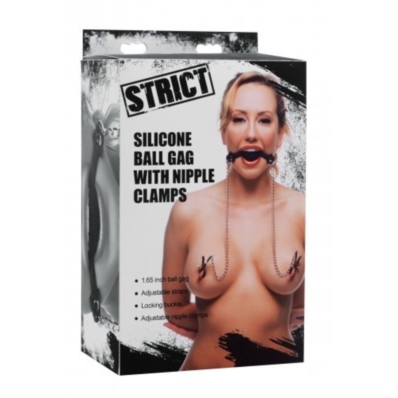 STRICT STRICT - SILICONE BALL GAG WITH NIPPLE CLAMPS
