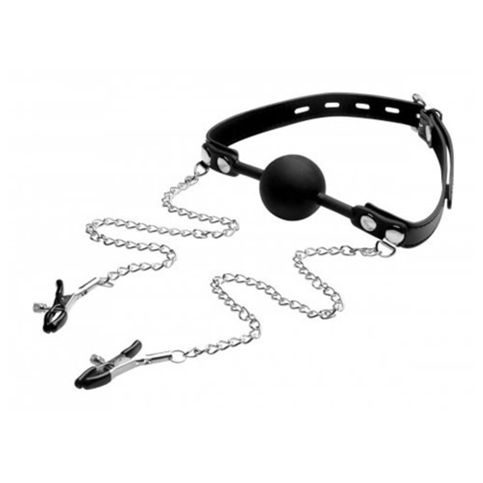 STRICT STRICT - SILICONE BALL GAG WITH NIPPLE CLAMPS