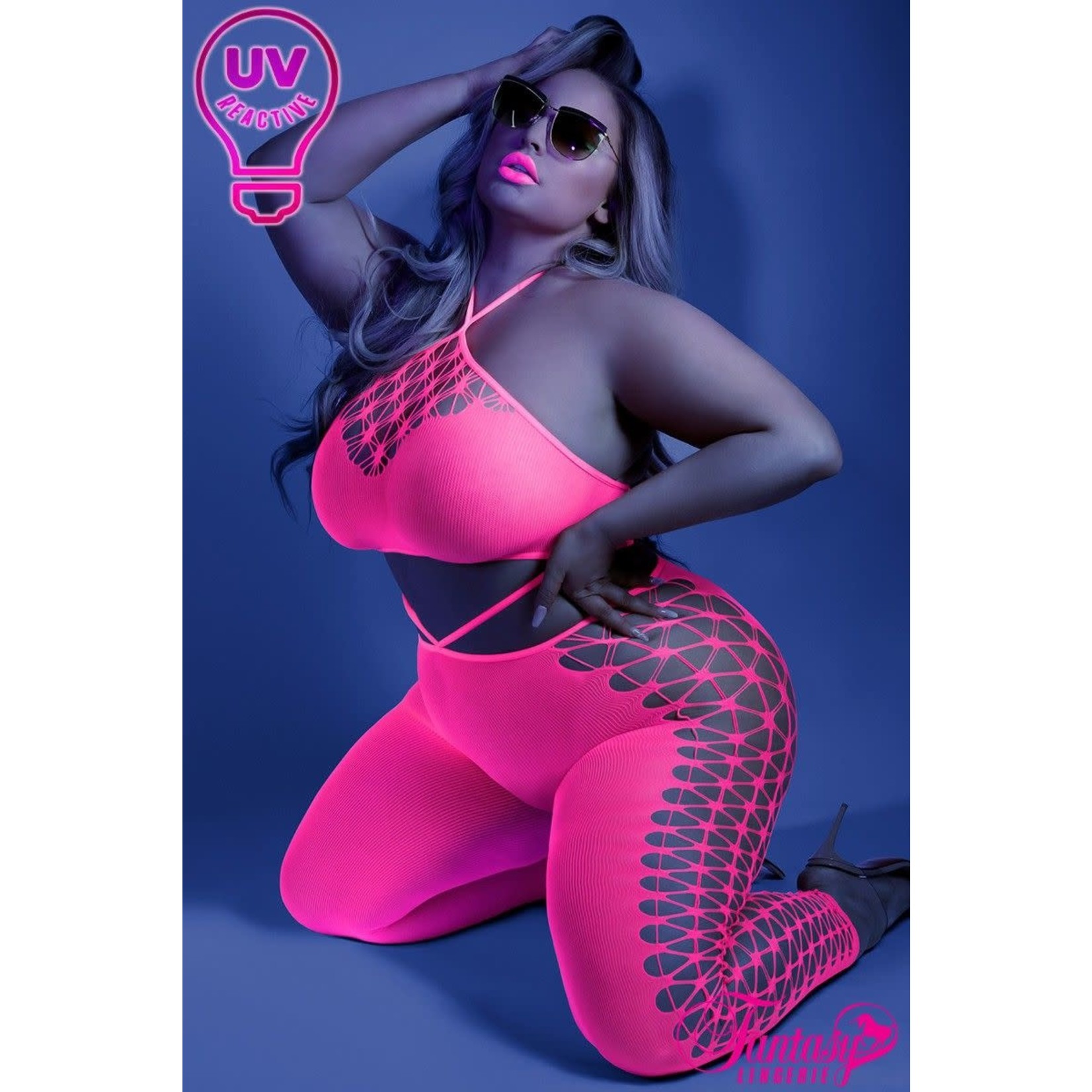 FANTASY LINGERIE FANTASY LINGERIE - 2PC GLOW SET NEON PINK QUEEN