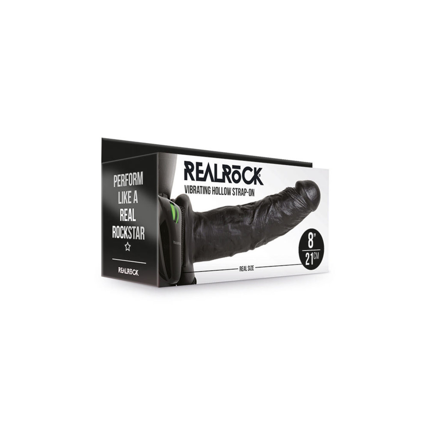 SHOTS REAL ROCK HOLLOW VIBRATING 8 INCH STRAP-ON