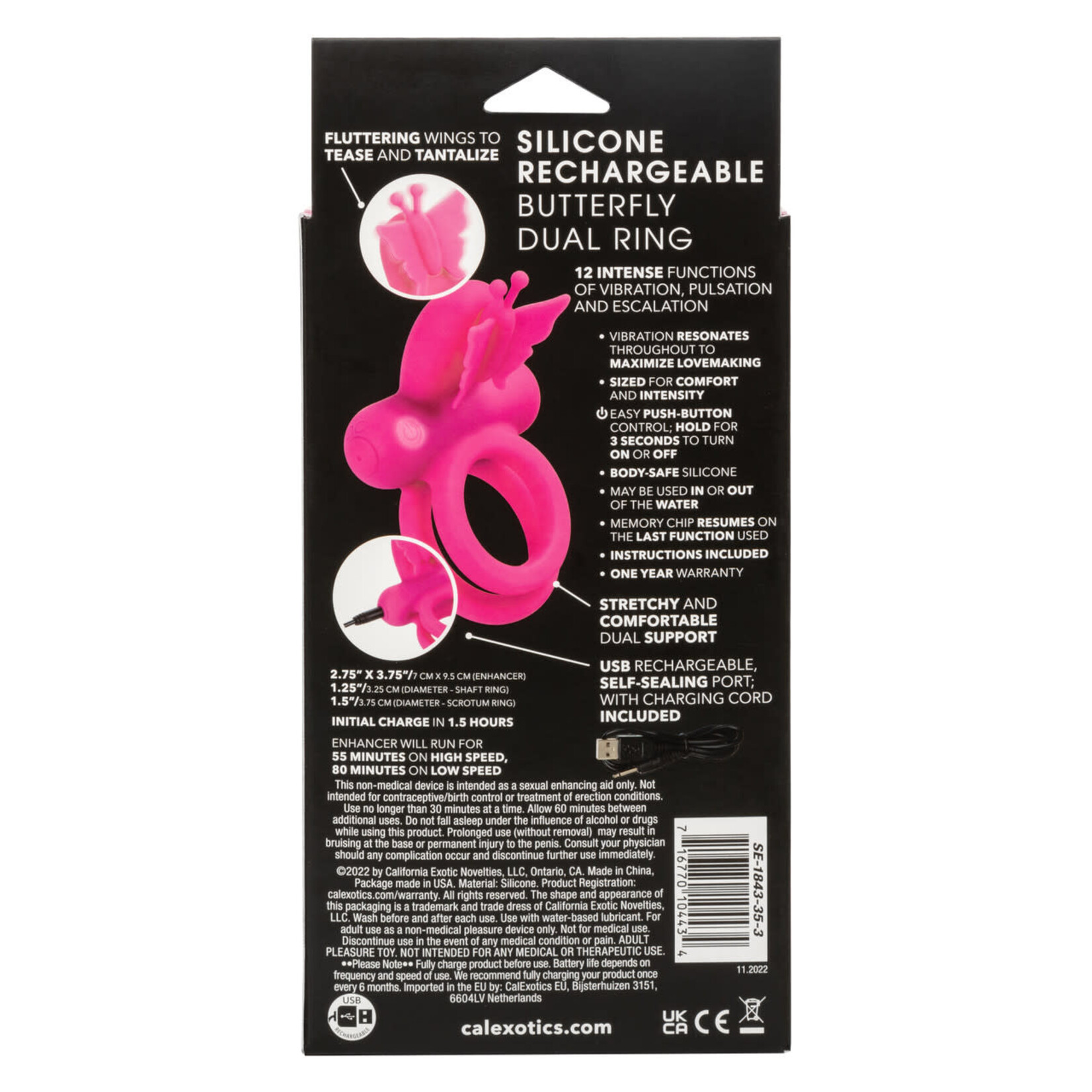 CALEXOTICS COUPLE'S ENHANCERS SILICONE RECHARGEABLE BUTTERFLY DUAL RING