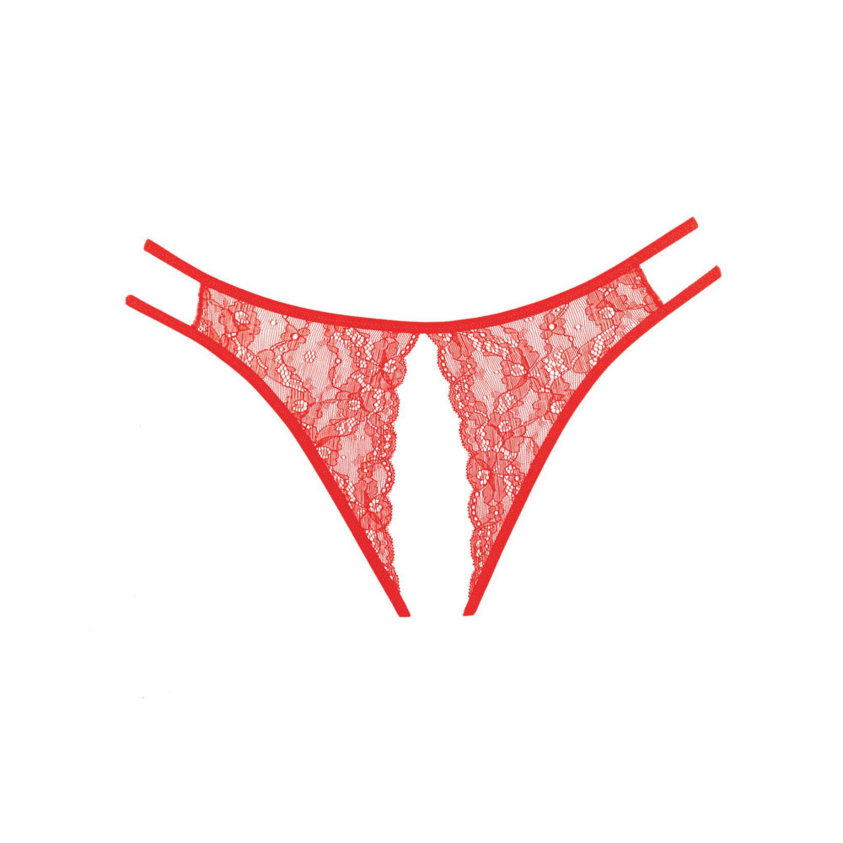 ALLURE LINGERIE ALLURE ADORE - CROTCHLESS SCALLOPED LACE HONEY PANTY - RED