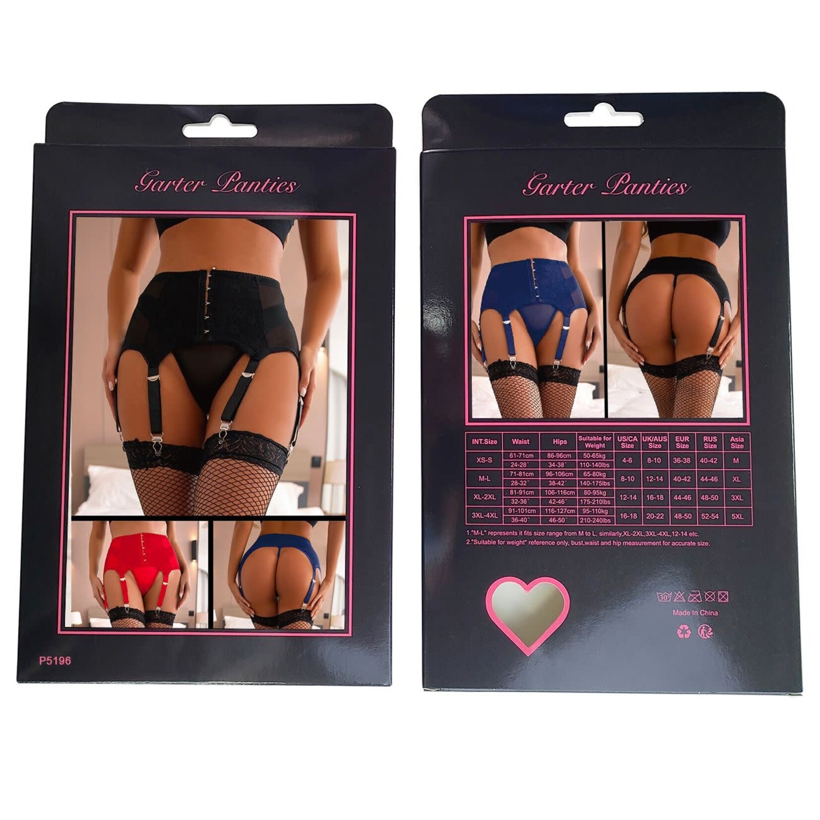 OH YEAH! -  BLACK SEXY LACE GARTER FIVE HOOK AND EYE PANTY M-L