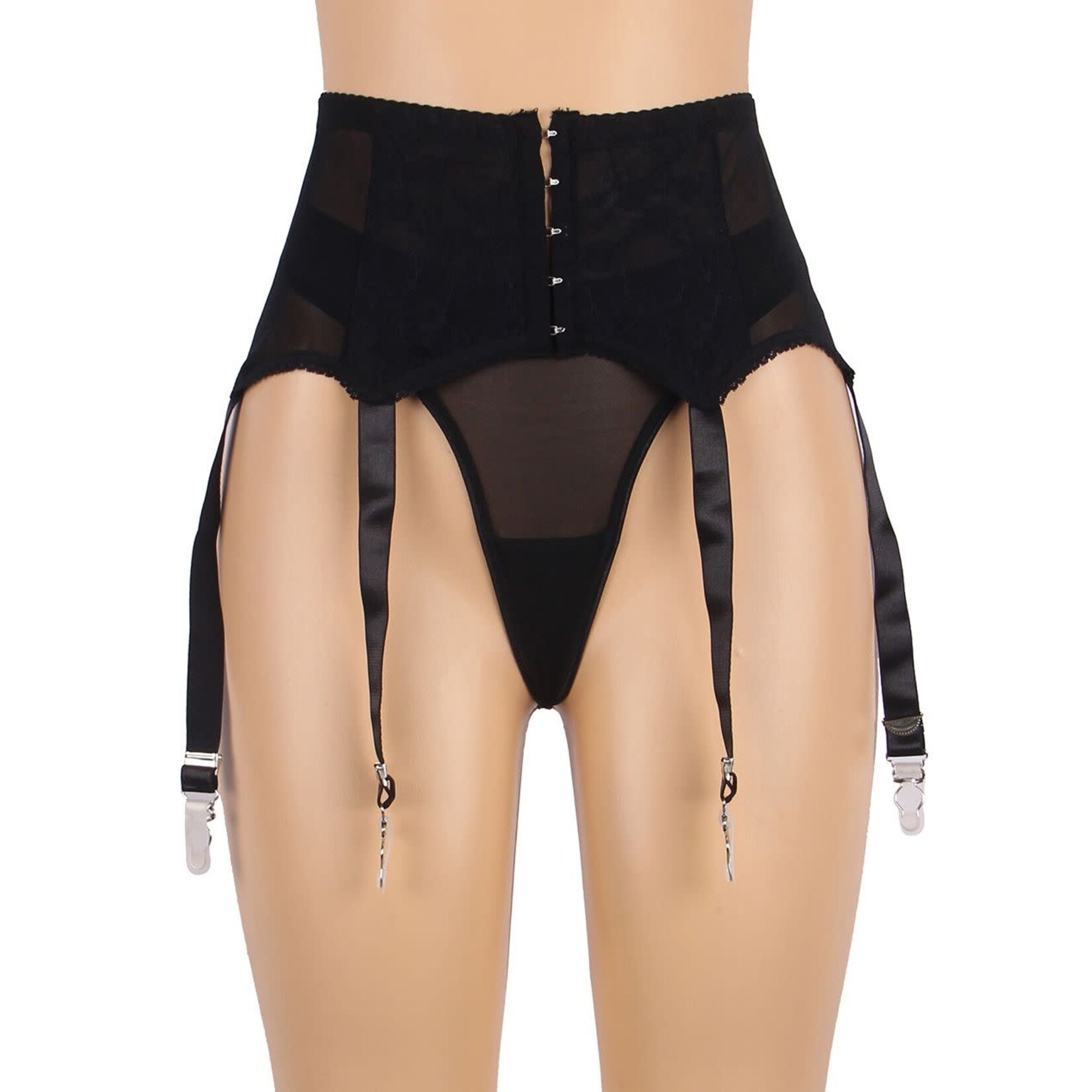 OH YEAH! -  BLACK SEXY LACE GARTER FIVE HOOK AND EYE PANTY M-L
