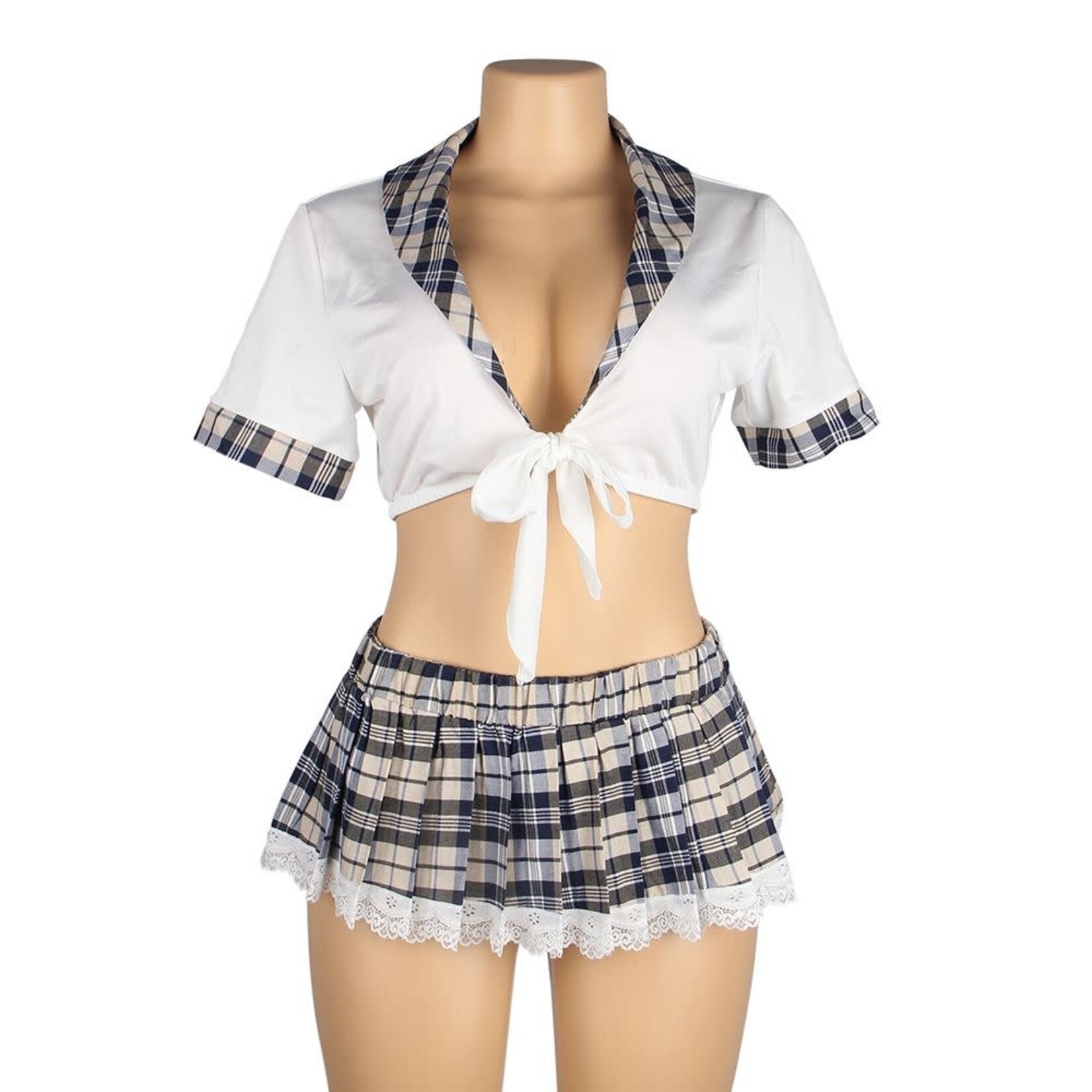 OH YEAH! -  SEXY WHITE CROP TOP PLAID SKIRT COSPLAY SUIT UNIFORM M-L