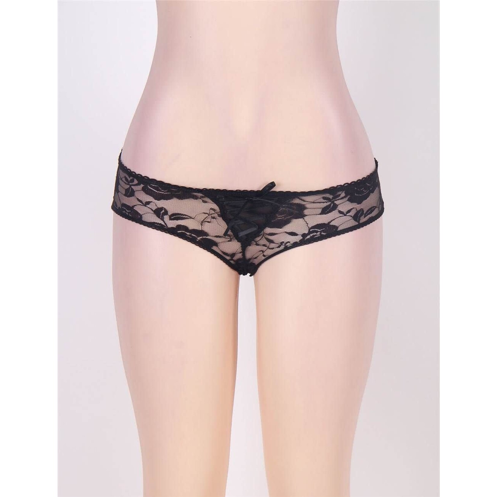 OH YEAH! -  BLACK OPEN CROTCH STRAPPY LACE THONGS XL-2XL